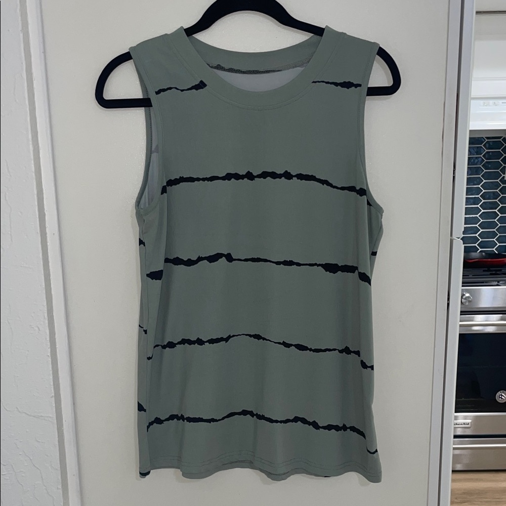 Shein Striped Sleeveless Crewneck Tank Top in Green and Black | M